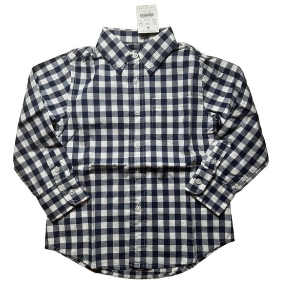 Crewcuts x J. Crew Kids' Navy Long-Sleeve Flex Checkered Washed Shirt Gingham - Picture 2 of 8